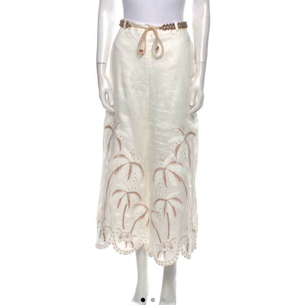 NWT  ZIMMERMANN women's lyre embroidered pant in ivory, size 0